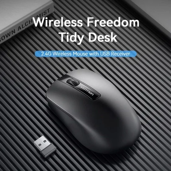 Vention 3-Button Wireless Computer Mouse with USB Receiver - Black